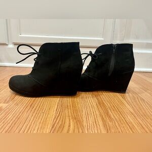 Suade Black Wedge Ankle Boots